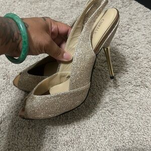 Gold Women's Peep Toe Heels